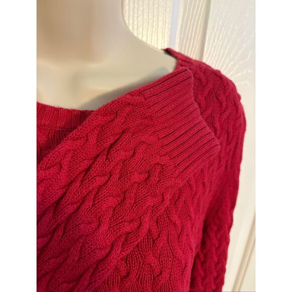 Croft & Borrow Red Cable Knit Cotton Long Sleeve Reed Sweater. Measures 19” pit - Picture 5 of 6